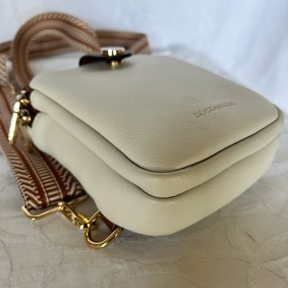 NWOT BOSTANTEN PU leather Cream and Brown Crossbody Bag - Picture 6 of 9